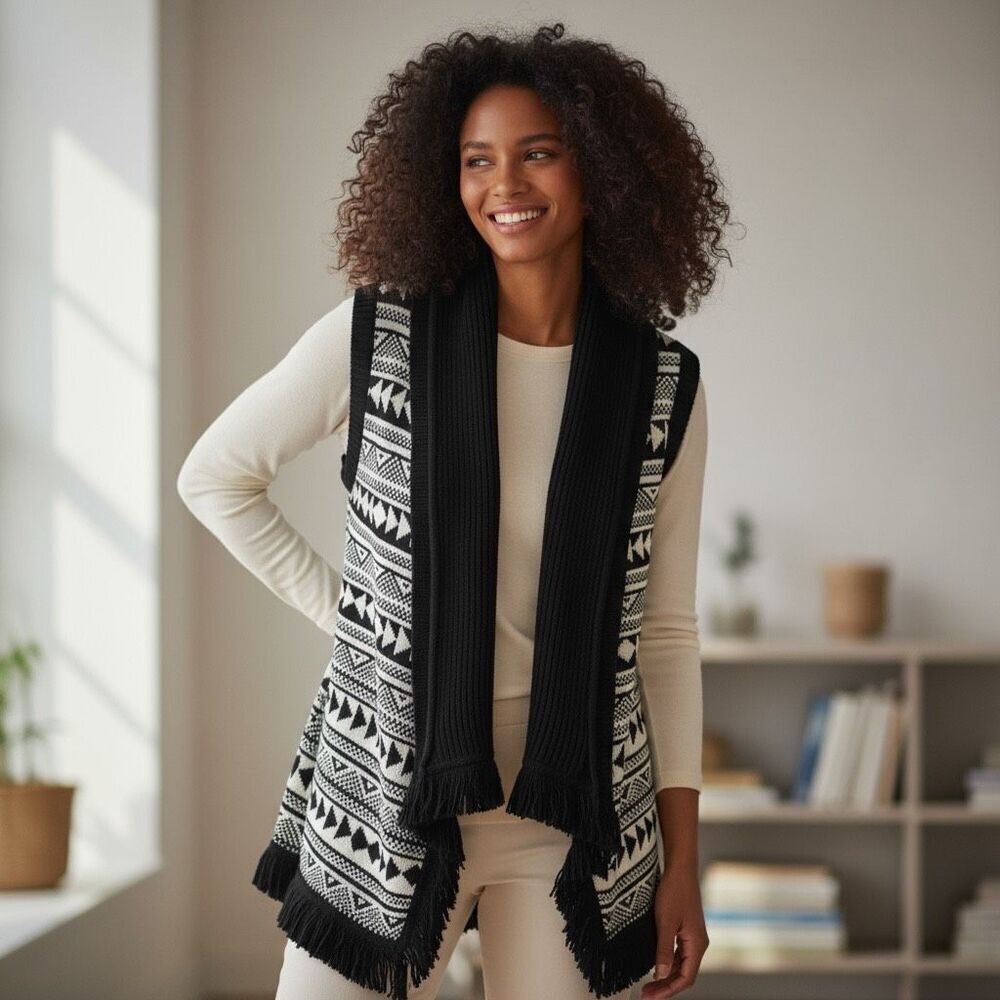 Look Black Cream Sweater Vest Large